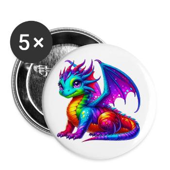 Drache - Buttons groß 56 mm (5er Pack) - Weiß - Vorne