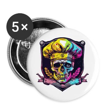 Chef squelette de crâne - Lot de 5 grands badges (56 mm) - blanc - Devant