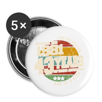 1981 Vintage Retro Classic 43 Years - Buttons large 2.2''/56 mm (5-pack) - white - Front