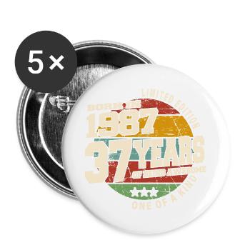 1987 Vintage Retro Classic 37 Years - Buttons large 2.2''/56 mm (5-pack) - white - Front