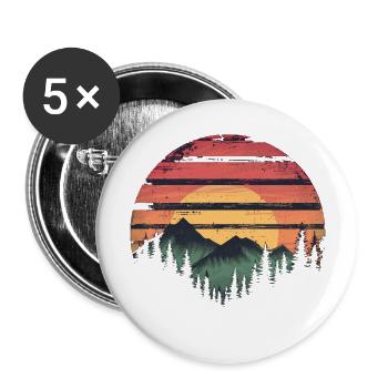 Coucher de soleil Forêt Montagne Extérieur Rétro Années 80 Vintage - Lot de 5 grands badges (56 mm) - blanc - Devant