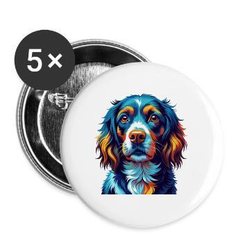Alpine Spaniel Hunderasse Bunte Karikatur Kawaii - Buttons groß 56 mm (5er Pack) - Weiß - Vorne