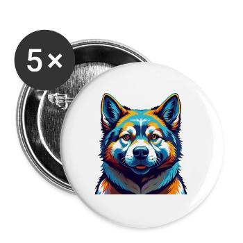 Chien Akita américain race dessin animé coloré Kawaii - Lot de 5 grands badges (56 mm) - blanc - Devant