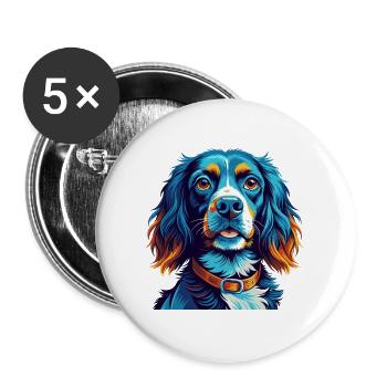 Blaue Picardie Spaniel Hunderasse Karikatur Kawaii - Buttons groß 56 mm (5er Pack) - Weiß - Vorne