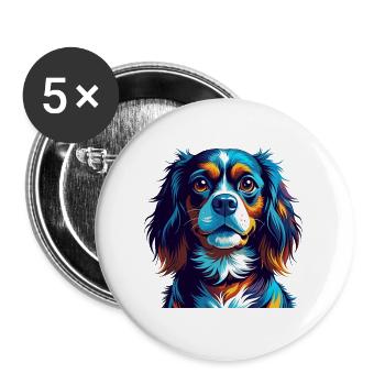 Cavalier Dog Breed Colorful Cartoon Kawaii - Buttons large 2.2''/56 mm (5-pack) - white - Front