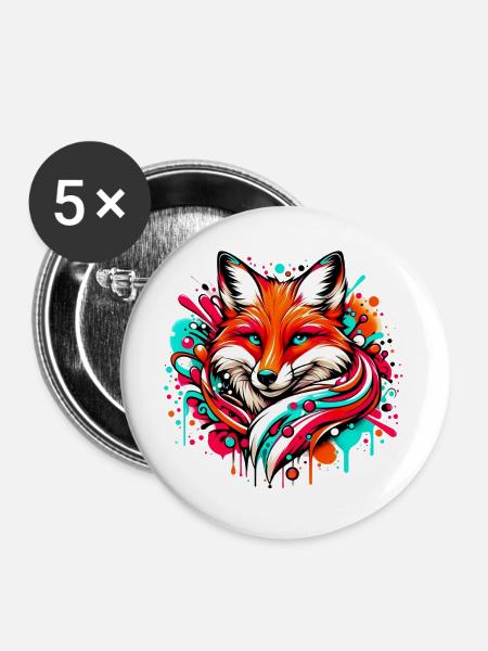 Fuchs - Buttons groß 56 mm (5er Pack) - Weiß