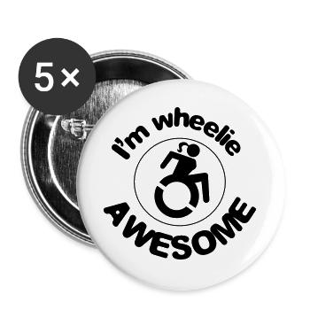 This wheelchair user is wheelie awesome # - Buttons large 2.2''/56 mm (5-pack) - white - Front