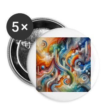 Lebhafter Fluss - Abstraktes Gemälde - Buttons groß 56 mm (5er Pack) - Weiß - Vorne