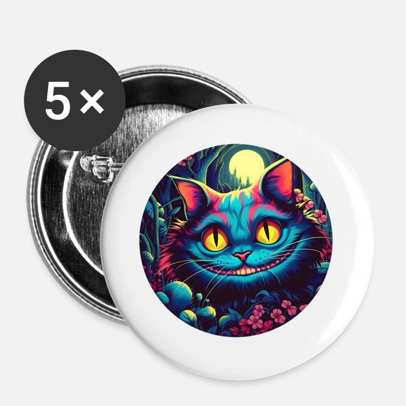 Cheshire Cat Alice in Wonderland Magic forest - Buttons large 2.2''/56 mm (5-pack) - white