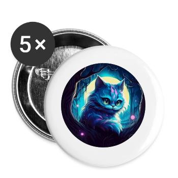 Grinsekatze Alice im Wunderland - Buttons groß 56 mm (5er Pack) - Weiß - Vorne