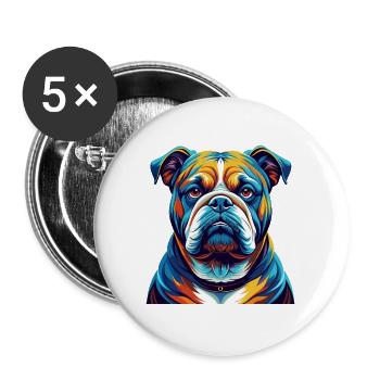 Bouledogue anglais race coloré dessin animé Kawaii - Lot de 5 grands badges (56 mm) - blanc - Devant
