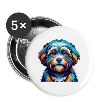 Race de chien maltais Shih Tzu dessin animé coloré Kawaii - Lot de 5 grands badges (56 mm) - blanc - Devant