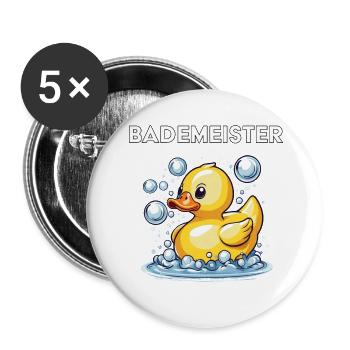 Bademeister Schwimmentchen Sommer Urlaub Pool - Buttons groß 56 mm (5er Pack) - Weiß - Vorne