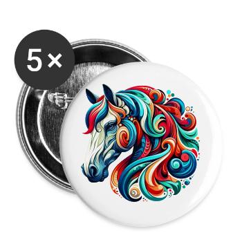 Cheval - Lot de 5 grands badges (56 mm) - blanc - Devant