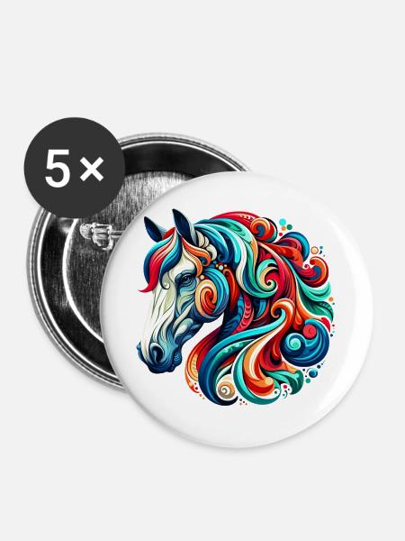 Pferd - Buttons groß 56 mm (5er Pack) - Weiß