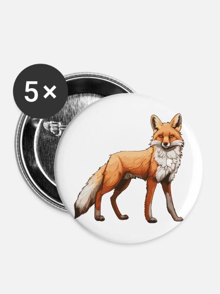 Fuchs Tier - Buttons groß 56 mm (5er Pack) - Weiß