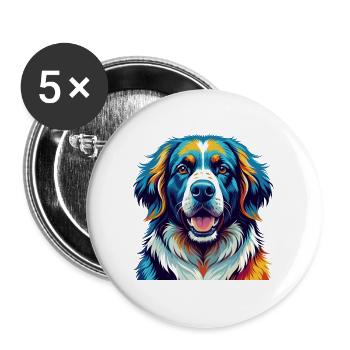 Grande race de chien des Pyrénées dessin animé coloré Kawaii - Lot de 5 grands badges (56 mm) - blanc - Devant