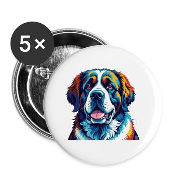 Saint Bernard Chien Race Coloré Dessin Animé Kawaii - Lot de 5 grands badges (56 mm) - blanc - Devant