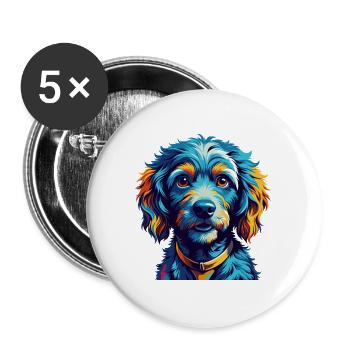 Caniche Chien Race Coloré Dessin Animé Kawaii - Lot de 5 grands badges (56 mm) - blanc - Devant