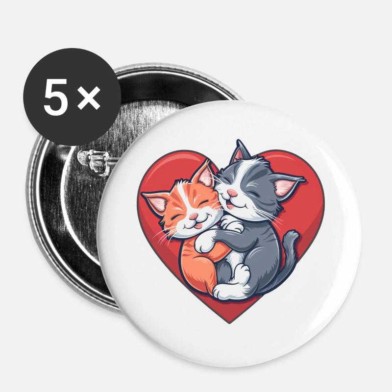 Two Kittens Hugging Inside Heart - Buttons large 2.2''/56 mm (5-pack) - white