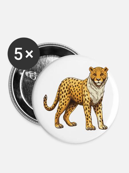 Gepard Tier - Buttons groß 56 mm (5er Pack) - Weiß