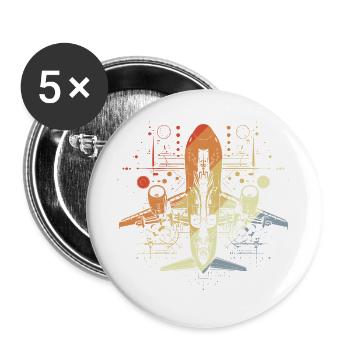 Airplane Drawing Retro Look - Buttons large 2.2''/56 mm (5-pack) - white - Front