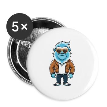 Yeti Lustige Cartoon Kawaii Jacke Sonnenbrille - Buttons groß 56 mm (5er Pack) - Weiß - Vorne