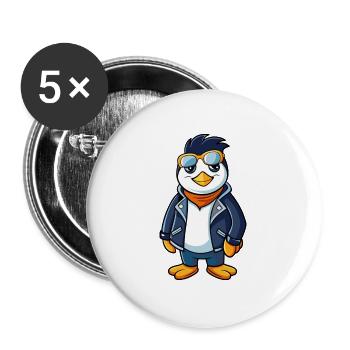 Pinguin Lustige Cartoon Kawaii Jacke Sonnenbrille - Buttons groß 56 mm (5er Pack) - Weiß - Vorne
