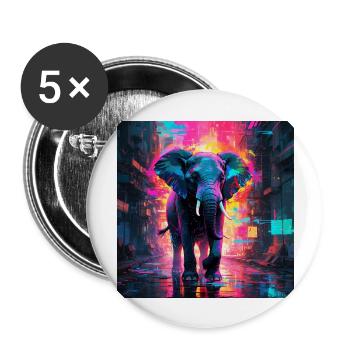 Neon Elefant - Buttons groß 56 mm (5er Pack) - Weiß - Vorne