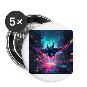 Neon Manta Rochen - Buttons groß 56 mm (5er Pack) - Weiß - Vorne