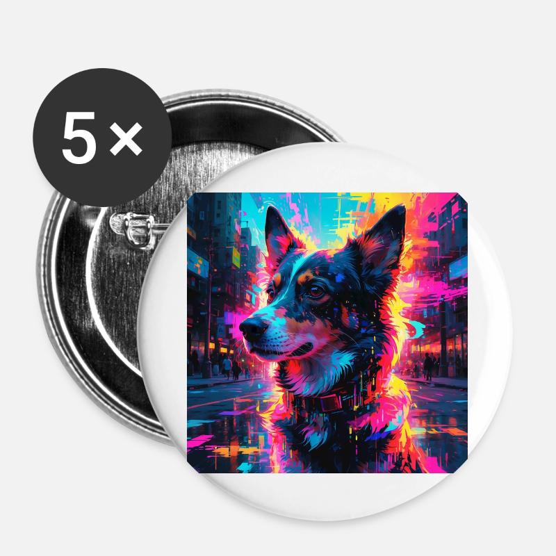 Neon Dog - Buttons large 2.2''/56 mm (5-pack) - white