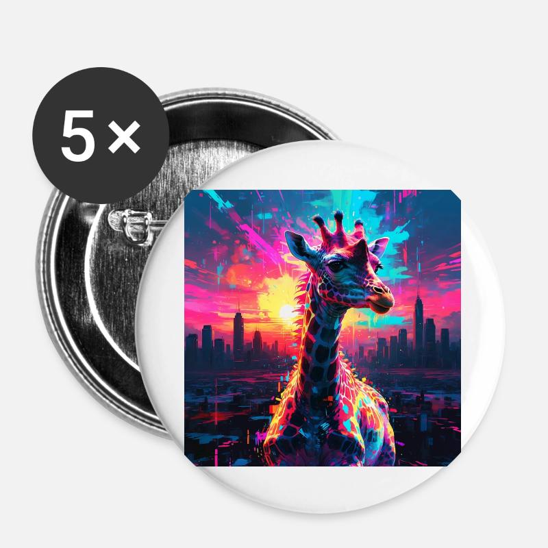 Neon Giraffe - Buttons large 2.2''/56 mm (5-pack) - white
