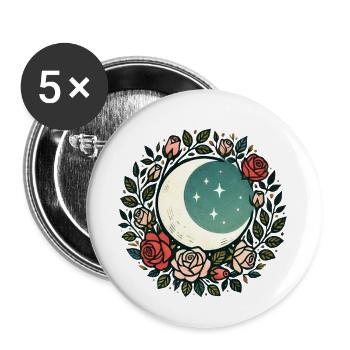 Roses en croissant de lune - Lot de 5 grands badges (56 mm) - blanc - Devant