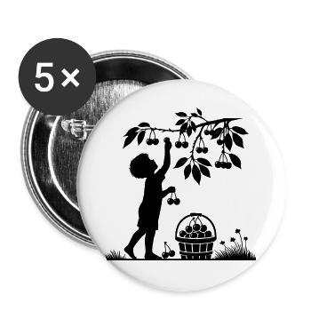 charming garden silhouette boy picking cherries - Buttons large 2.2''/56 mm (5-pack) - white - Front
