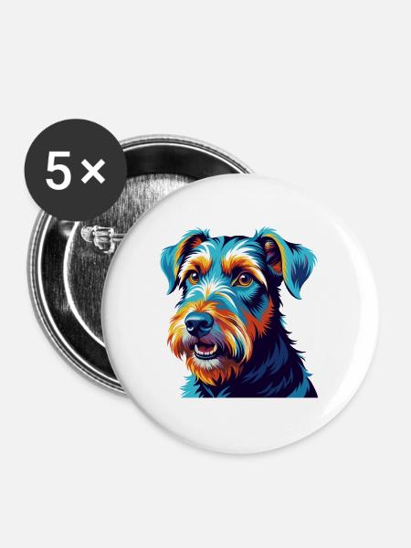 Airedale Terrier Hunderasse Bunte Karikatur Kawaii - Buttons groß 56 mm (5er Pack) - Weiß