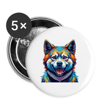 Akita Hunderasse Buntes Aquarell Karikatur Kawaii - Buttons groß 56 mm (5er Pack) - Weiß - Vorne