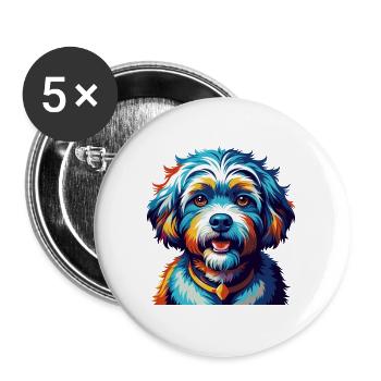 Bichon frisé Race de chien Dessin animé coloré Kawaii - Lot de 5 grands badges (56 mm) - blanc - Devant