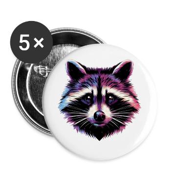 Raton laveur - Lot de 5 grands badges (56 mm) - blanc - Devant