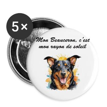 Beauceron rayon de soleil - Lot de 5 grands badges (56 mm) - blanc - Devant