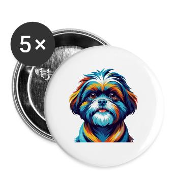Shih Poo Hunderasse Bunte Karikatur Kawaii - Buttons groß 56 mm (5er Pack) - Weiß - Vorne