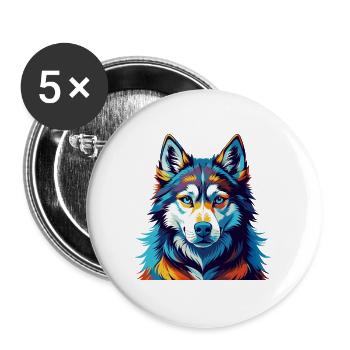 Husky sibérien race chien dessin animé coloré Kawaii - Lot de 5 grands badges (56 mm) - blanc - Devant