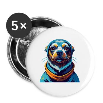 Seskar phoque chien race coloré dessin animé Kawaii - Lot de 5 grands badges (56 mm) - blanc - Devant