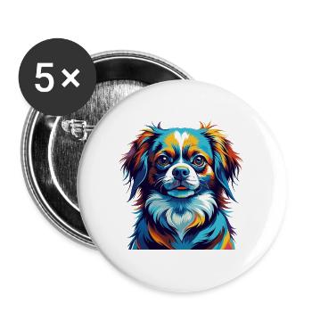 Épagneul tibétain chien race Dessin animé coloré Kawaii - Lot de 5 grands badges (56 mm) - blanc - Devant