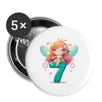 7 Jahre Fee Elfe Geburtstag Geschenk - Buttons groß 56 mm (5er Pack) - Weiß - Vorne