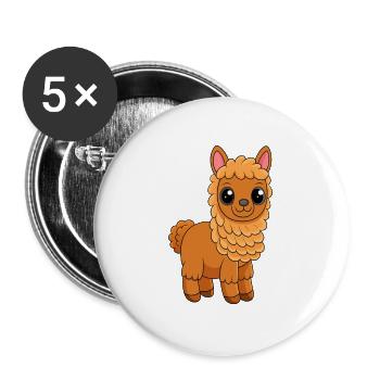 Alpaka Niedliche Maskottchen Zeichentrickfigur Kawaii - Buttons groß 56 mm (5er Pack) - Weiß - Vorne