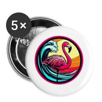 Flamant - Lot de 5 grands badges (56 mm) - blanc - Devant