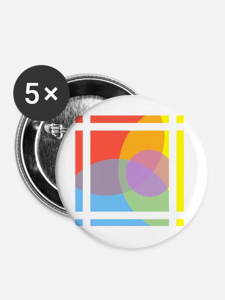Geometrische Farbenspiele  - Buttons groß 56 mm (5er Pack) - Weiß