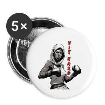 HIT HARD Boxing Woman - Buttons groß 56 mm (5er Pack) - Weiß - Vorne