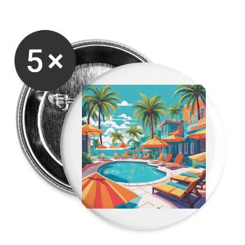 Pool Sommer Urlaub Palmen - Buttons groß 56 mm (5er Pack) - Weiß - Vorne