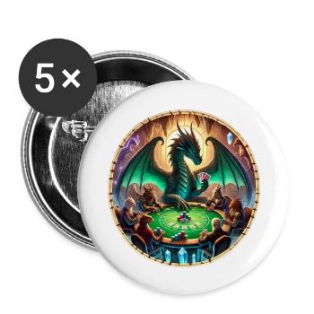 Dragon Poker, Dragon Plays Poker - Lot de 5 grands badges (56 mm) - blanc - Devant